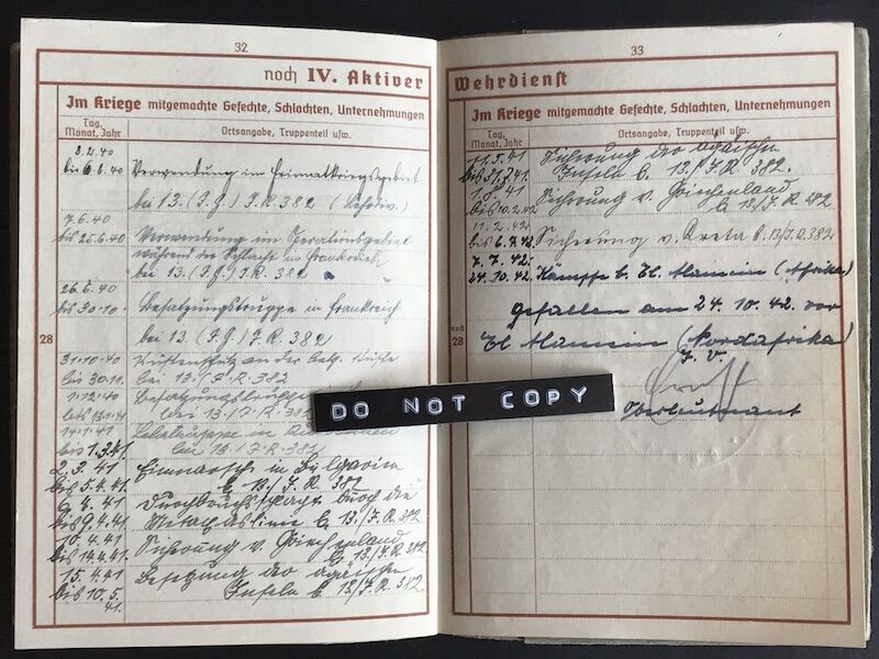 Wehrpass - Obergefreiter Rudolf Mauder - Panzergrenadier Regiment 382 / 164. Leicht Afrika Division - Killed at El Alamein, October 1942 (Sold) - Image 10