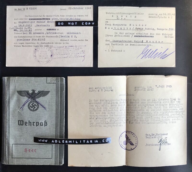 Wehrpass - Obergefreiter Rudolf Mauder - Panzergrenadier Regiment 382 / 164. Leicht Afrika Division - Killed at El Alamein, October 1942 (Sold) - Image 16