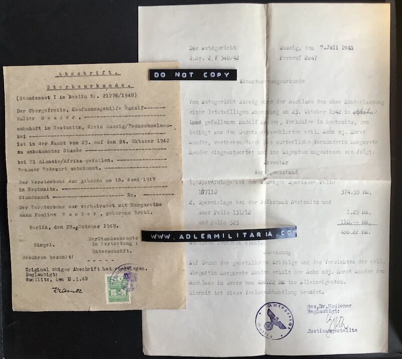 Wehrpass - Obergefreiter Rudolf Mauder - Panzergrenadier Regiment 382 / 164. Leicht Afrika Division - Killed at El Alamein, October 1942 (Sold) - Image 17