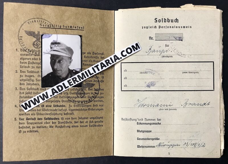 Soldbuch - Pioneer Brandt - 1945 - Oder Front - Rare Late War Soldbuch Version