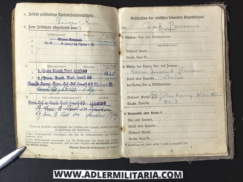 Heer Soldbuch - Gefreiter Pamann - Feld Ersatz Abt 190 (90 Pz Gren Div) Italy 1944 - Died in POW Camp - Image 5