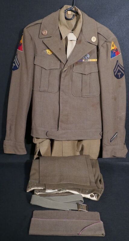 WWII US Army Uniform - 4th Armoured Combat Medic - Tunic - Trousers - Side Cap - Laundry Number - France 1944 / Ardennes 1944 - Image 2