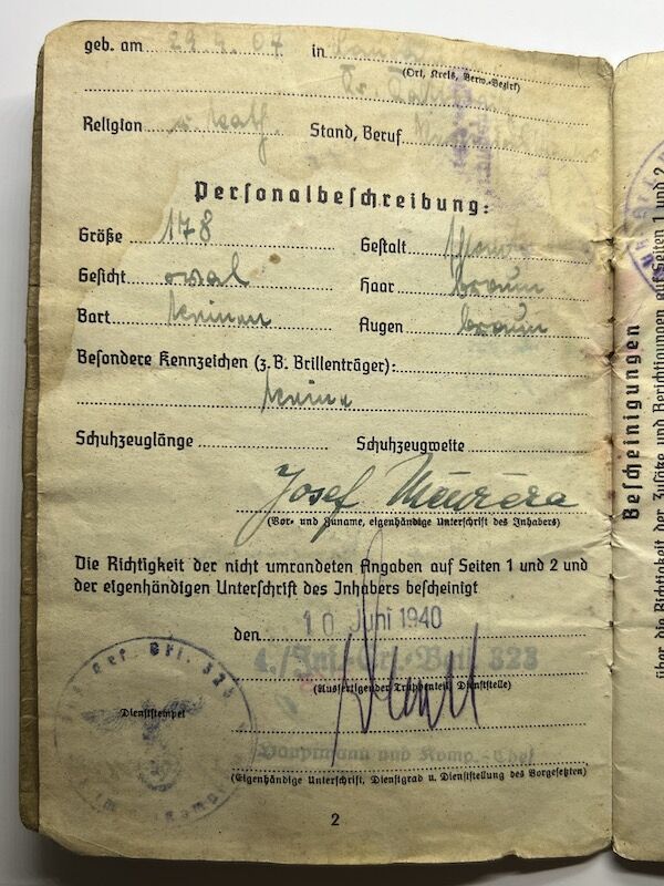 WWII German Soldbuch Obergefreiter Josef Niewiera - Stalag IIID Berlin - Festungs Grenadier Regiment 863 - 348 ID (Normandy) - Image 8