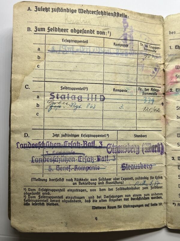 WWII German Soldbuch Obergefreiter Josef Niewiera - Stalag IIID Berlin - Festungs Grenadier Regiment 863 - 348 ID (Normandy) - Image 10