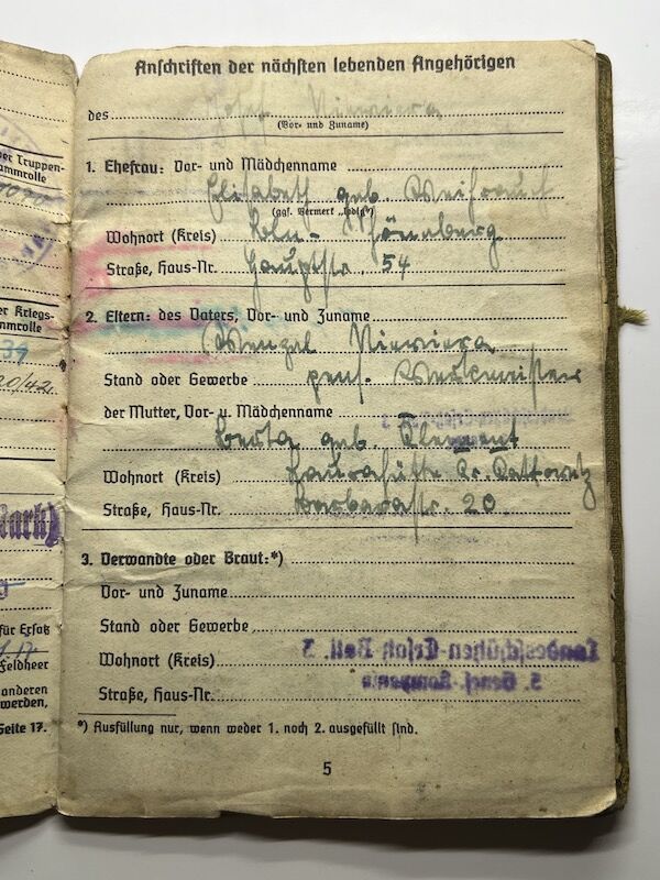 WWII German Soldbuch Obergefreiter Josef Niewiera - Stalag IIID Berlin - Festungs Grenadier Regiment 863 - 348 ID (Normandy) - Image 11