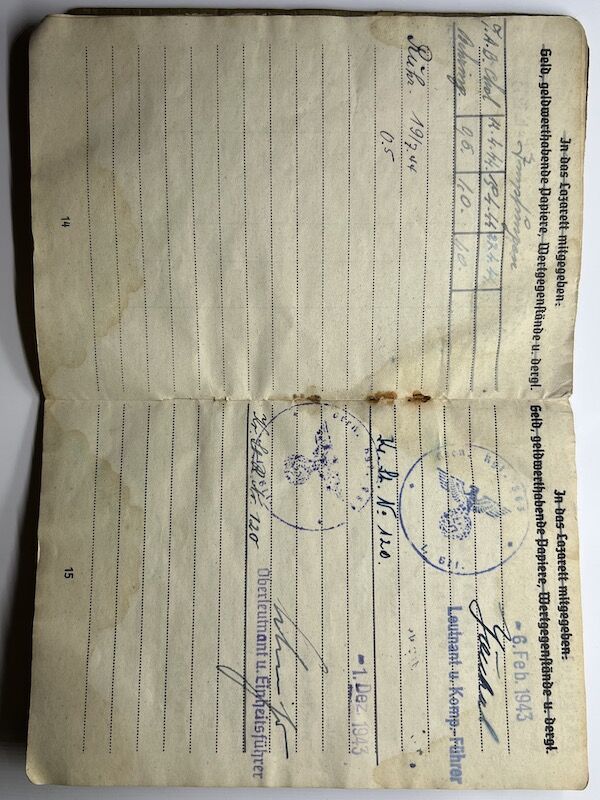 WWII German Soldbuch Obergefreiter Josef Niewiera - Stalag IIID Berlin - Festungs Grenadier Regiment 863 - 348 ID (Normandy) - Image 16