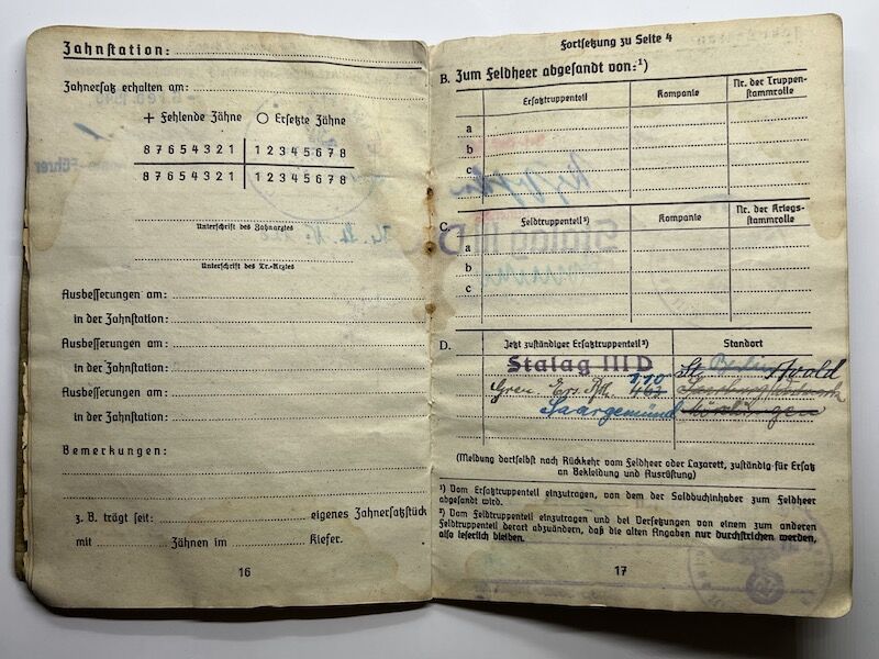 WWII German Soldbuch Obergefreiter Josef Niewiera - Stalag IIID Berlin - Festungs Grenadier Regiment 863 - 348 ID (Normandy) - Image 17