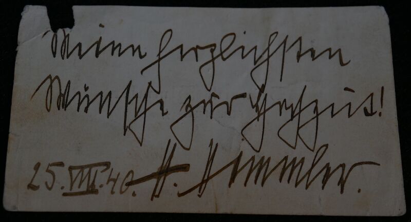 Heinrich Himmler Signed Visitor Card with Dedication (1940) - Extremely Rare