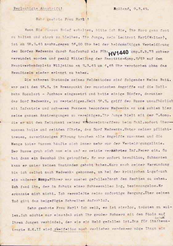 Original WWII German Wehrmacht Officer Death/Burial Map & Death Notice - Red Cross Letter from Gulag - Leutnant Walter Heyl - Schützen Regiment 73 - 19 Panzer Division - Iron Cross Posthumus - Fully Translated - Very Rare - Image 6