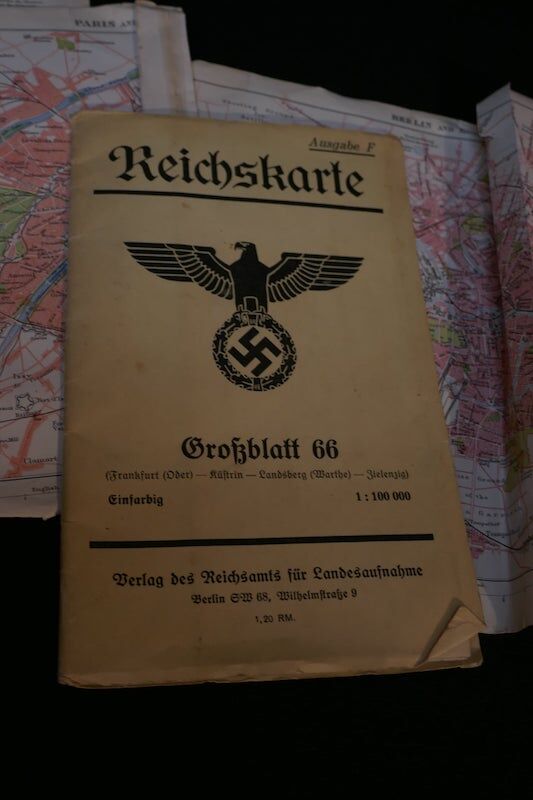 Original WWII German Army Map Case With Contents - Map Frankfurt Oder / Küstrin - Map Paris - Pencil - WaA Ruler - Image 5