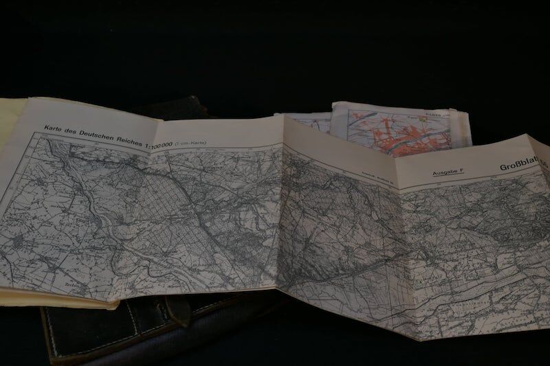 Original WWII German Army Map Case With Contents - Map Frankfurt Oder / Küstrin - Map Paris - Pencil - WaA Ruler - Image 3
