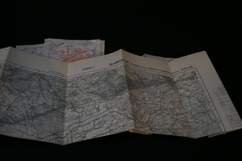 Original WWII German Army Map Case With Contents - Map Frankfurt Oder / Küstrin - Map Paris - Pencil - WaA Ruler - Image 4