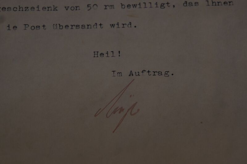 Original WWII German - Congratulatory letter from Adolf Hitler’s office - Berlin Vosstrasse 4 - Fully Translated - Rare - Image 5