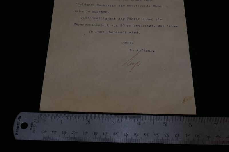 Original WWII German - Congratulatory letter from Adolf Hitler’s office - Berlin Vosstrasse 4 - Fully Translated - Rare - Image 6
