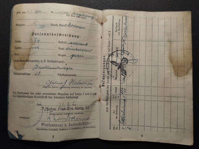 Original WWII German Luftwaffe Soldbuch - Kanonier Heinrich Helmecke - Flak-Ersatz-Abteilung 12 - Berlin 1945 - Image 3