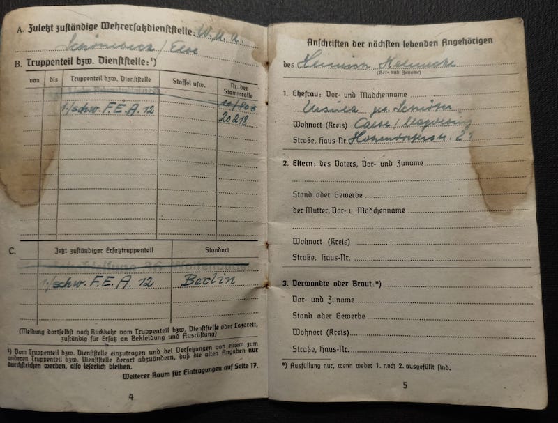 Original WWII German Luftwaffe Soldbuch - Kanonier Heinrich Helmecke - Flak-Ersatz-Abteilung 12 - Berlin 1945 - Image 4