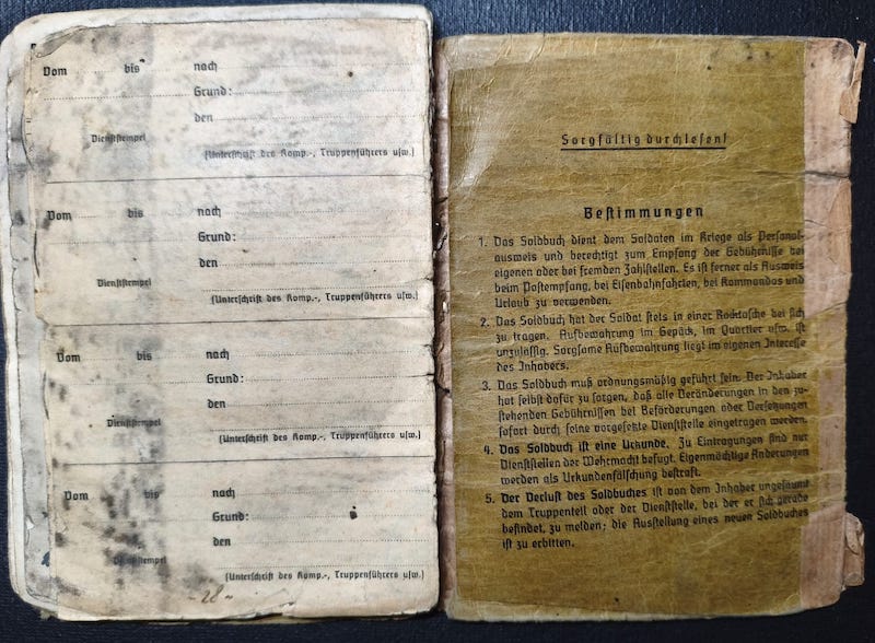 Original WWII German Wehrmacht Soldbuch - Stabsintendant Meusel - Landeschutzen Batl 822 (Prag) - POW Diary - Fully Translated - Incredible Story - Rare - Image 18