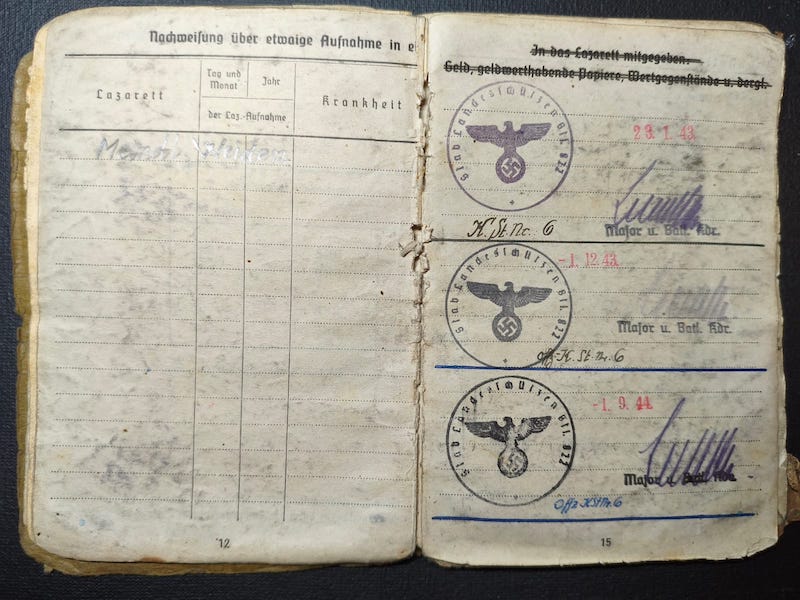 Original WWII German Wehrmacht Soldbuch - Stabsintendant Meusel - Landeschutzen Batl 822 (Prag) - POW Diary - Fully Translated - Incredible Story - Rare - Image 12