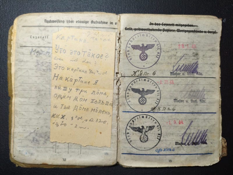 Original WWII German Wehrmacht Soldbuch - Stabsintendant Meusel - Landeschutzen Batl 822 (Prag) - POW Diary - Fully Translated - Incredible Story - Rare - Image 7