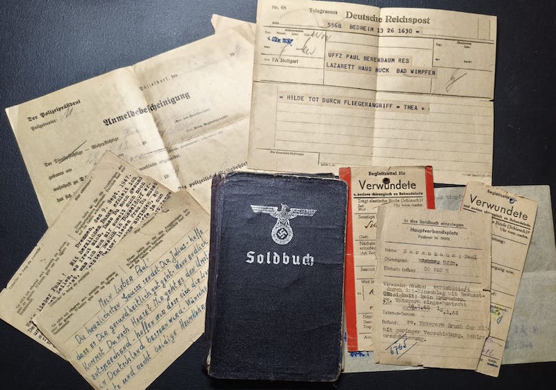 WWII Wehrmacht Soldbuch Grouping - Uffz Paul Berenbaum - Born in France! - Incredible Story Buried Alive by US Artillery - Grenadier Regiment 713 - 416 Inf Div West Wall 1945 - Mortar Team Leader - Rare!