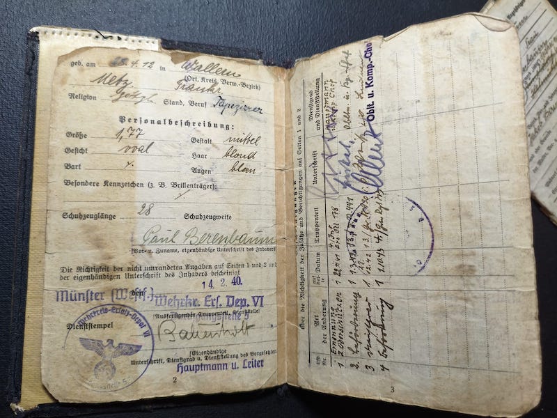 WWII Wehrmacht Soldbuch Grouping - Uffz Paul Berenbaum - Born in France! - Incredible Story Buried Alive by US Artillery - Grenadier Regiment 713 - 416 Inf Div West Wall 1945 - Mortar Team Leader - Rare! - Image 7