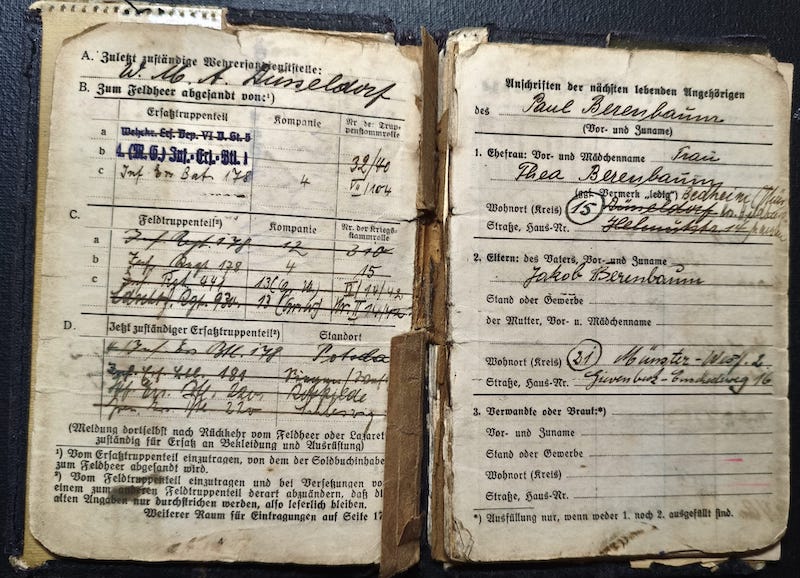 WWII Wehrmacht Soldbuch Grouping - Uffz Paul Berenbaum - Born in France! - Incredible Story Buried Alive by US Artillery - Grenadier Regiment 713 - 416 Inf Div West Wall 1945 - Mortar Team Leader - Rare! - Image 10