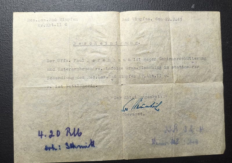 WWII Wehrmacht Soldbuch Grouping - Uffz Paul Berenbaum - Born in France! - Incredible Story Buried Alive by US Artillery - Grenadier Regiment 713 - 416 Inf Div West Wall 1945 - Mortar Team Leader - Rare! - Image 39