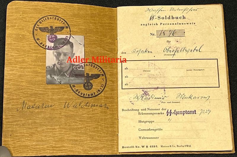 WWII German Waffen SS-Soldbuch - Cossack Waffen-Unterführer Waldimar Makarow - XIV SS Cossack Cavalry Corps - Russian Born Volunteer - SS Hauptamt Berlin 1944 - Ultra Rare