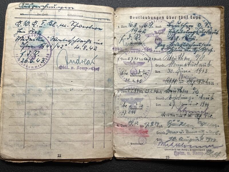 WWII Wehrmacht Soldbuch - Oberschirrmeister Krzisinski - KIA Rhine Crossing March 1945 - US 45th “Thunderbird” Infantry Division - Gernsheim, Germany - Rare - Image 16