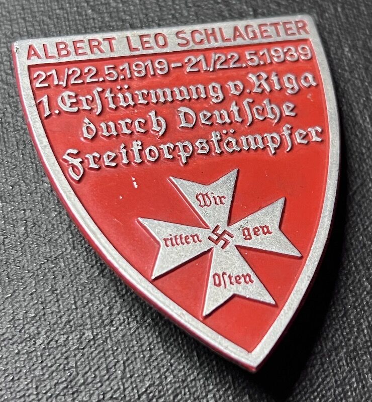 Original WWII German Freikorps Medal 1919 - 1939 - Albert Leo Schlageter - First Storming of Riga Deutsche Friekorpskämpfer - Very Rare Large Badge - Image 3