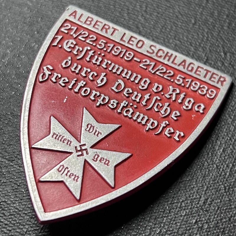 Original WWII German Freikorps Medal 1919 - 1939 - Albert Leo Schlageter - First Storming of Riga Deutsche Friekorpskämpfer - Very Rare Large Badge - Image 4