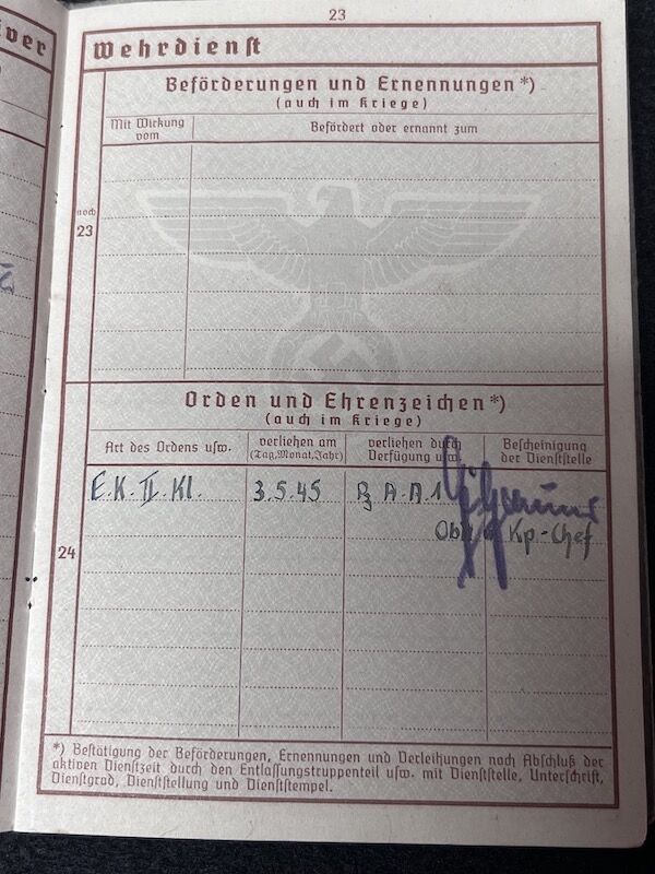 Original WWII German Wehrmacht Wehrpass & Traditions Badge Grouping - Obgefr Reinhold Zschau - Panzer-Aufklärungs-Abteilung 1 - 1 Panzer Division - Iron Cross Certificate - RARE! - Image 11