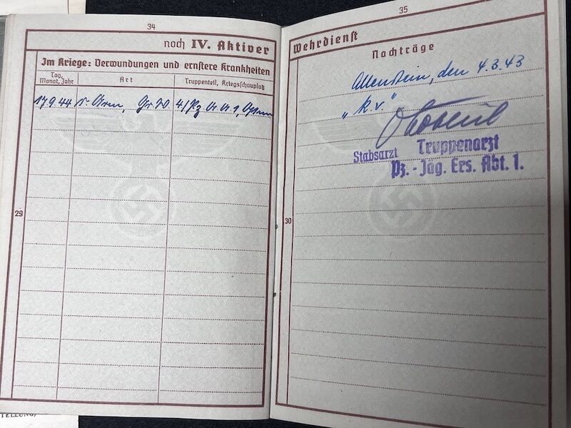 Original WWII German Wehrmacht Wehrpass & Traditions Badge Grouping - Obgefr Reinhold Zschau - Panzer-Aufklärungs-Abteilung 1 - 1 Panzer Division - Iron Cross Certificate - RARE! - Image 12