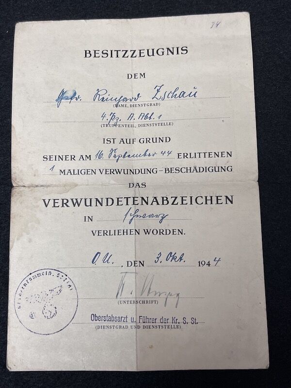 Original WWII German Wehrmacht Wehrpass & Traditions Badge Grouping - Obgefr Reinhold Zschau - Panzer-Aufklärungs-Abteilung 1 - 1 Panzer Division - Iron Cross Certificate - RARE! - Image 18