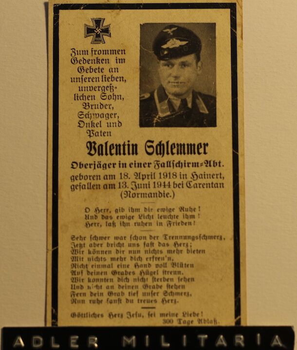 Valentin Schlemmer - FJ Reg 6! KIA Carentan 13.6.1944 - ''Bloody Gulch'' RARE!!!