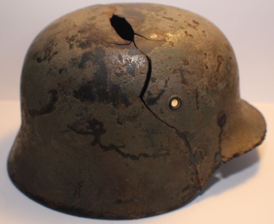 Normandy Camo - German Helmet! Battle Damaged - Waterfind. SOLD! - Image 6