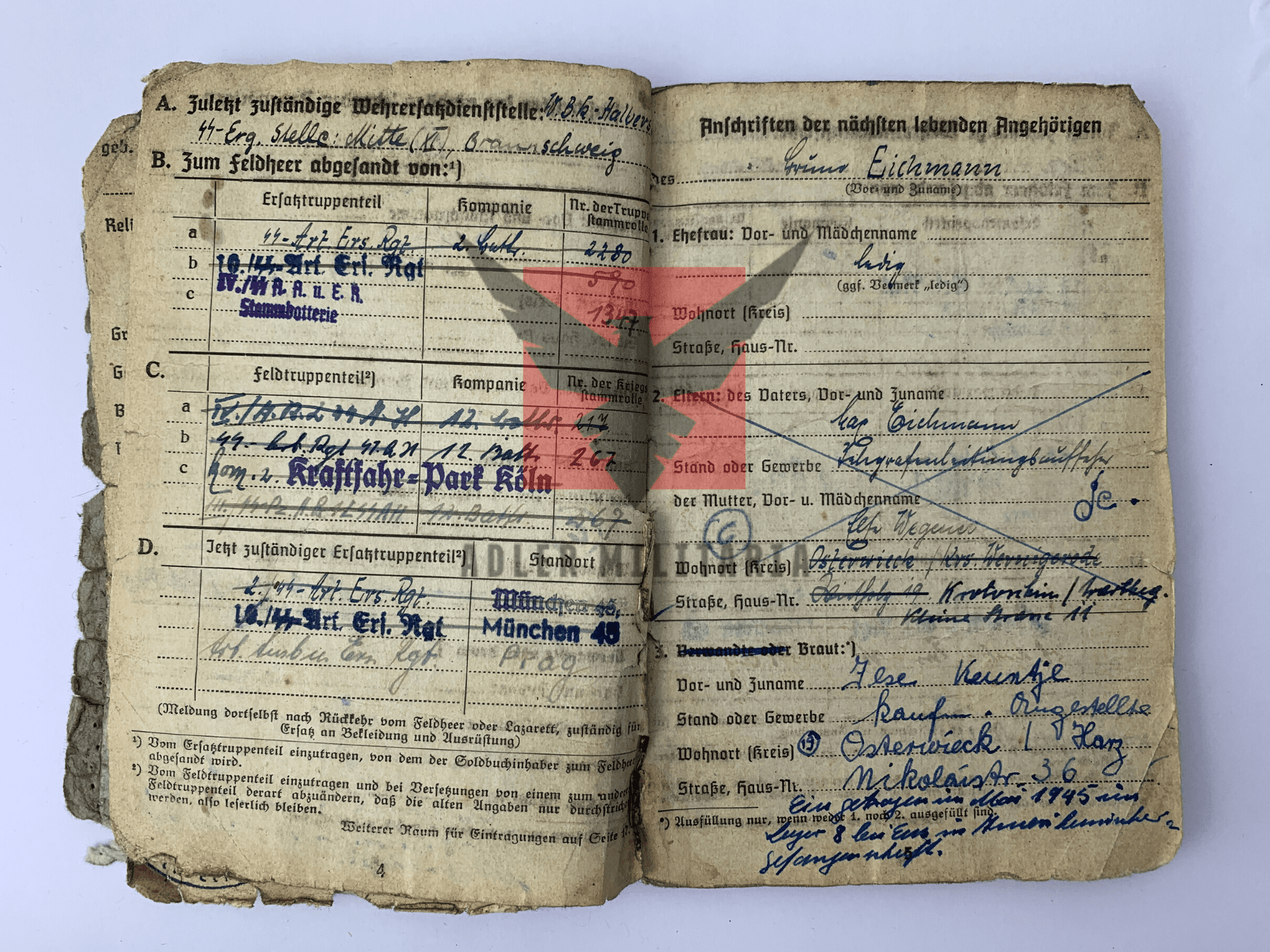 WW2 German SS Soldbuch - LSSAH & HJ Division - ‘Wespe & Hummel’ Russia/Bastogne/Hungary/Austria - Image 11