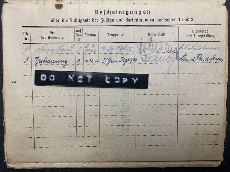 Soldbuch - Gef Hackl 'Battle of Elsenborn Ridge -Ardennes 1944" GR 991 (SOLD) - Image 6