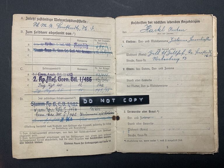 Soldbuch - Gef Hackl 'Battle of Elsenborn Ridge -Ardennes 1944" GR 991 (SOLD) - Image 7