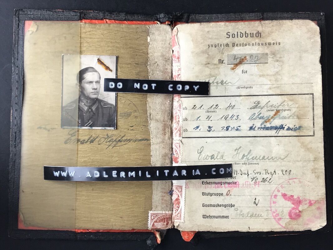 Soldbuch - Unteroffizier Ewald Hoffmann - Grenadier Regiment 338 (208 Inf Div) - Close Combat Days - Combat Report (Hold)