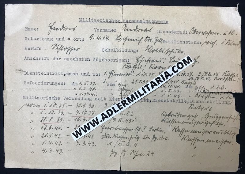 Soldbuch - Oberwaffenmeister Endres - Escaped Stalingrad - Pz.A.A.24 (24PD) - KVK1 - Von Edelsheim Signature! (Sold) - Image 22