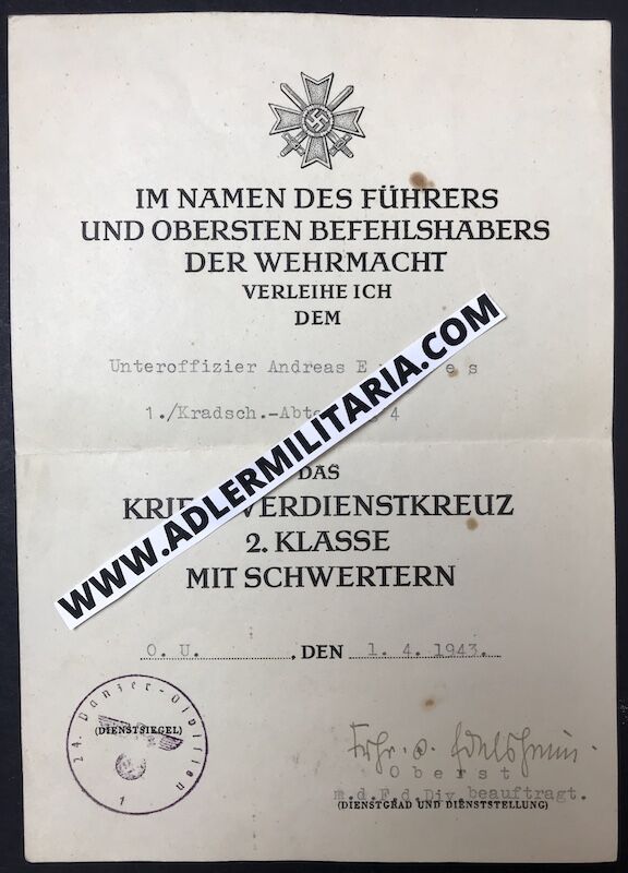 Soldbuch - Oberwaffenmeister Endres - Escaped Stalingrad - Pz.A.A.24 (24PD) - KVK1 - Von Edelsheim Signature! (Sold) - Image 23