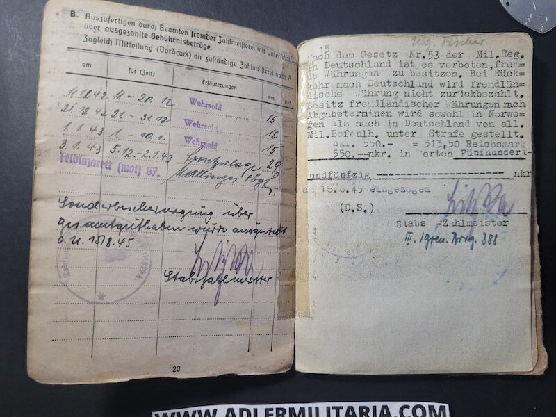 Heer Soldbuch - Uffz Fischer - Grenadier Regiment 388 (6.Geb Div) - Finland / Lappland / Norway - Lappland Schild - EK2 - ISA (Sold) - Image 17