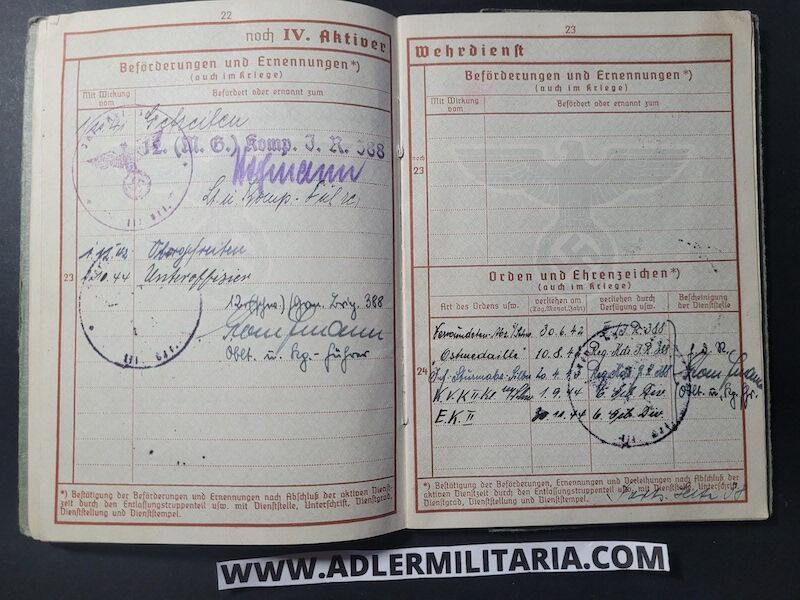 Heer Soldbuch - Uffz Fischer - Grenadier Regiment 388 (6.Geb Div) - Finland / Lappland / Norway - Lappland Schild - EK2 - ISA (Sold) - Image 22