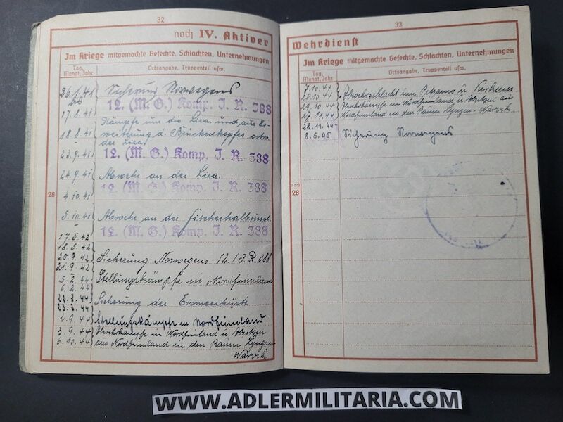 Heer Soldbuch - Uffz Fischer - Grenadier Regiment 388 (6.Geb Div) - Finland / Lappland / Norway - Lappland Schild - EK2 - ISA (Sold) - Image 23