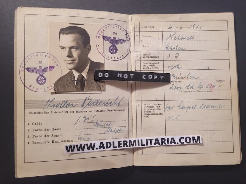 Organisation Todt Dienstbuch - OT-Bauführer Sedericht - Straflarger Eichkamp Berlin - OT Einsatz Baltöl - KVK2 (Sold)
