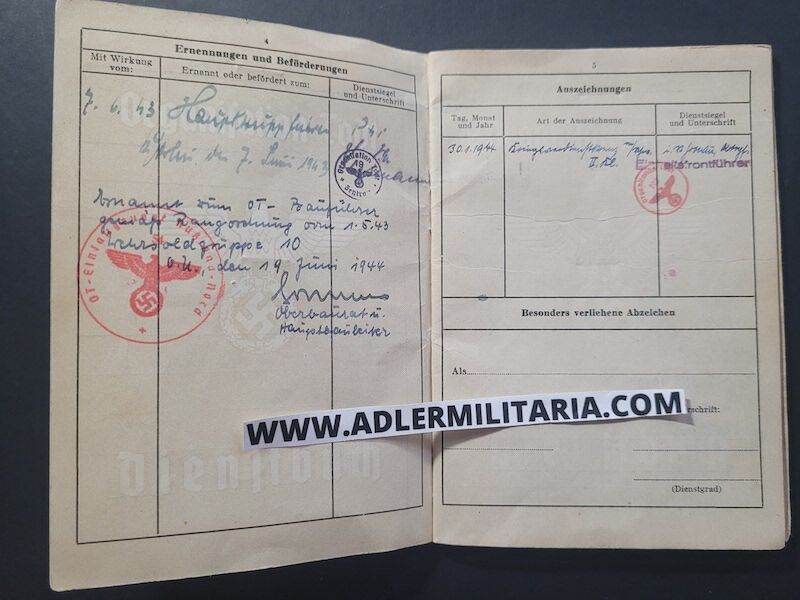 Organisation Todt Dienstbuch - OT-Bauführer Sedericht - Straflarger Eichkamp Berlin - OT Einsatz Baltöl - KVK2 (Sold) - Image 5