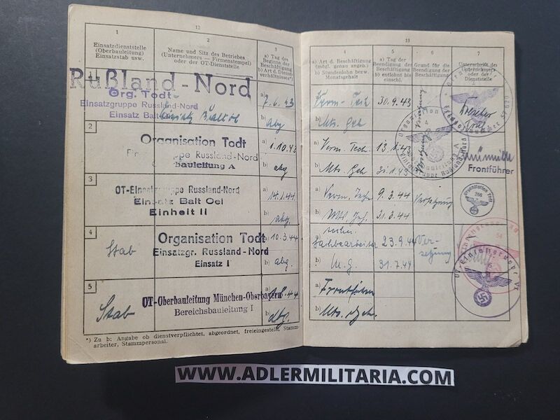Organisation Todt Dienstbuch - OT-Bauführer Sedericht - Straflarger Eichkamp Berlin - OT Einsatz Baltöl - KVK2 (Sold) - Image 6