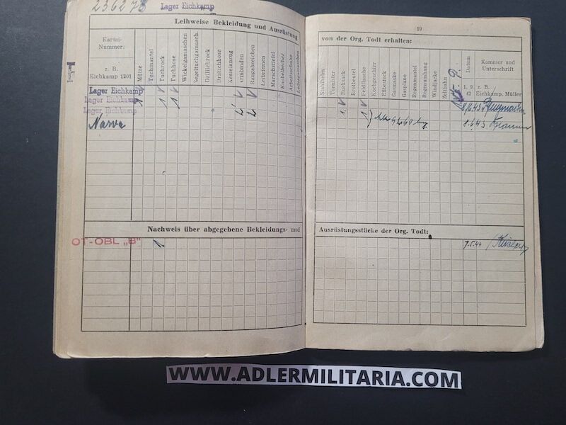 Organisation Todt Dienstbuch - OT-Bauführer Sedericht - Straflarger Eichkamp Berlin - OT Einsatz Baltöl - KVK2 (Sold) - Image 7