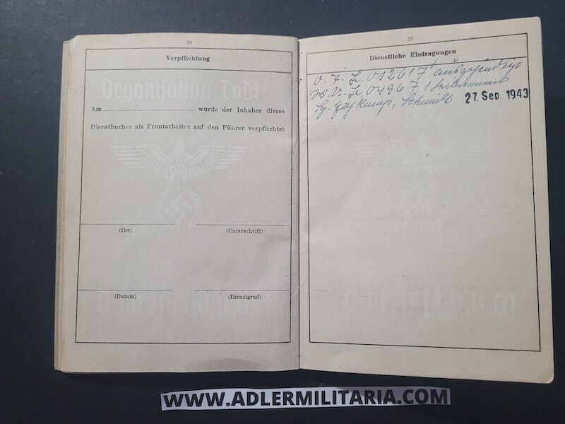 Organisation Todt Dienstbuch - OT-Bauführer Sedericht - Straflarger Eichkamp Berlin - OT Einsatz Baltöl - KVK2 (Sold) - Image 11
